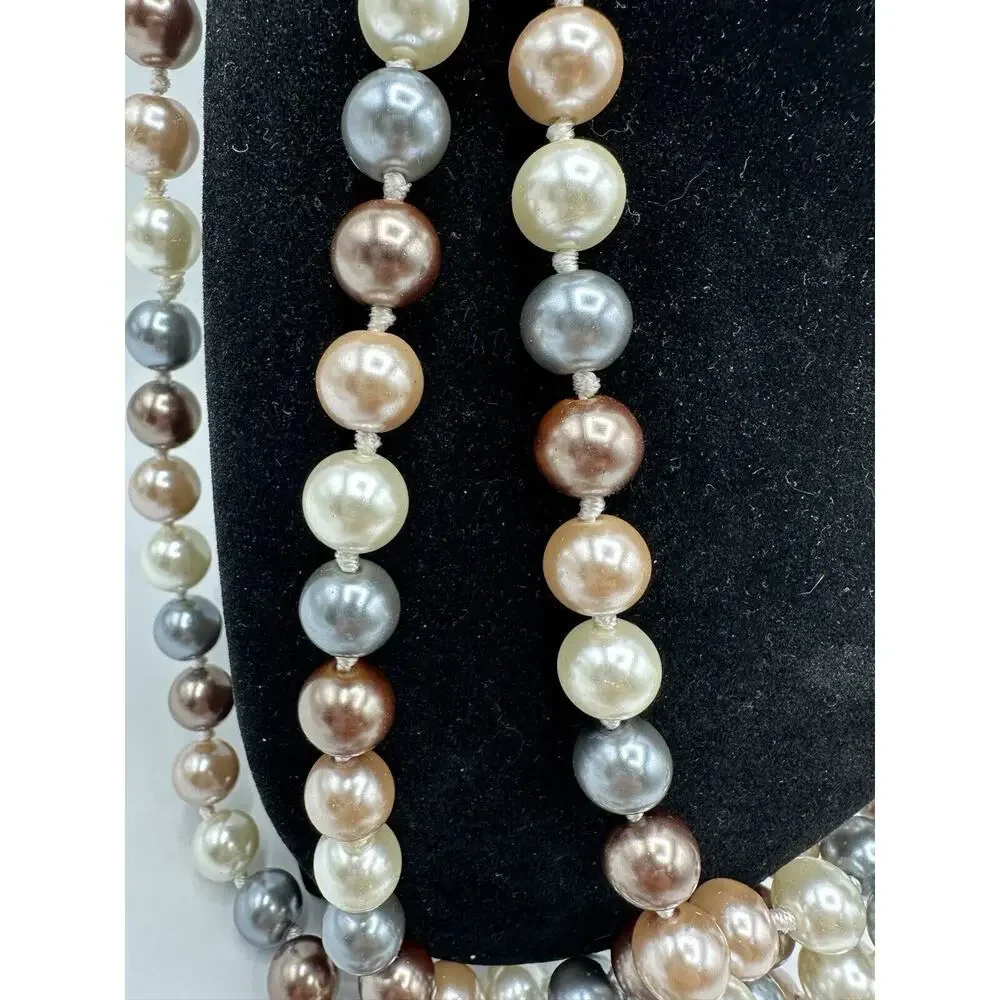 ✨ Simulated Pearl Knotted Long Endless Strand Necklace 96” - Neutral Mix ✨